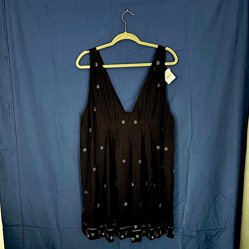 Free People Black Plunge V-Neck Embellished Tunic